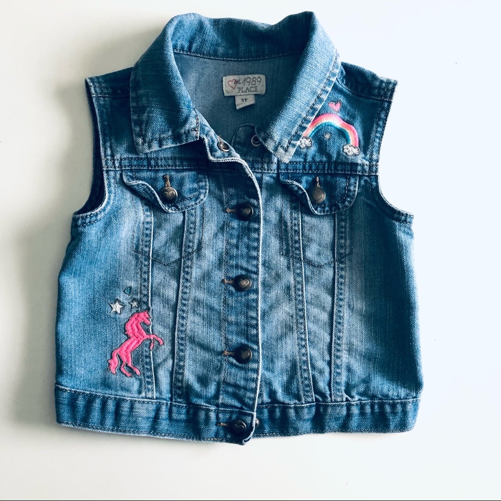 Children's Place 3T Unicorn Rainbow Denim Vest